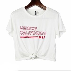 Divided•Venice California graphic print white crop top medium